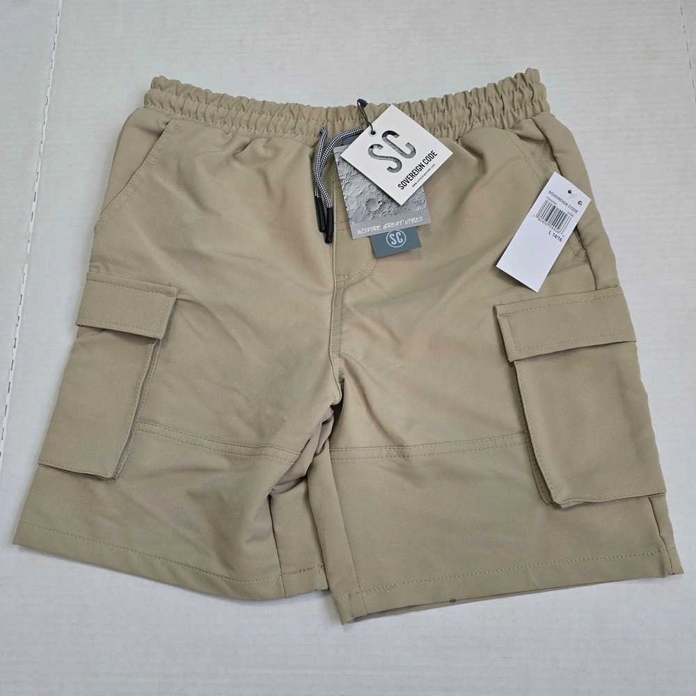 Sovereign Code Boys Khaki Cargo Shorts Stretch Wrinkle Free Size  L 14/16 NEW